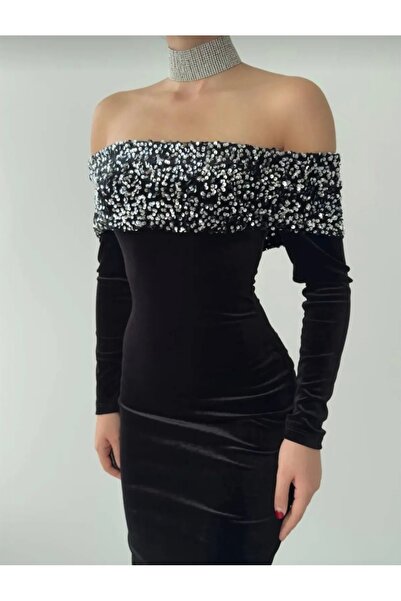 Bersi Butik Κομψό φόρεμα με λεπτομέρεια με στράπλες λαιμόκοψη