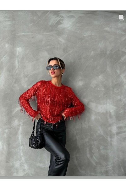 Özgün Butik Abiye transparan saçaklı kazak