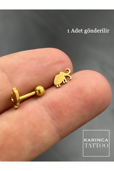 Karınca Piercing Mammoth Elephant Tragus Flat Ear Helix Gold Color Piercing