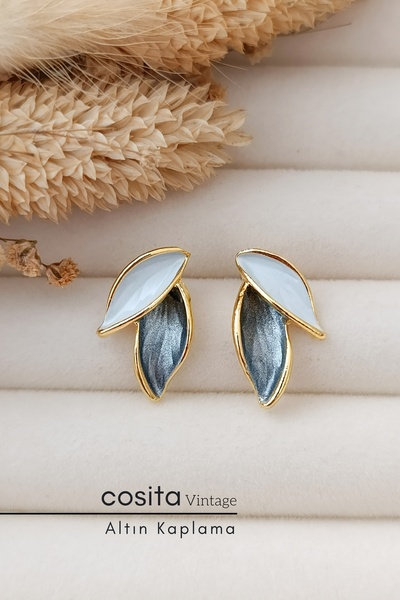 COSİTA Vintage Mavi Yaprak Küpe