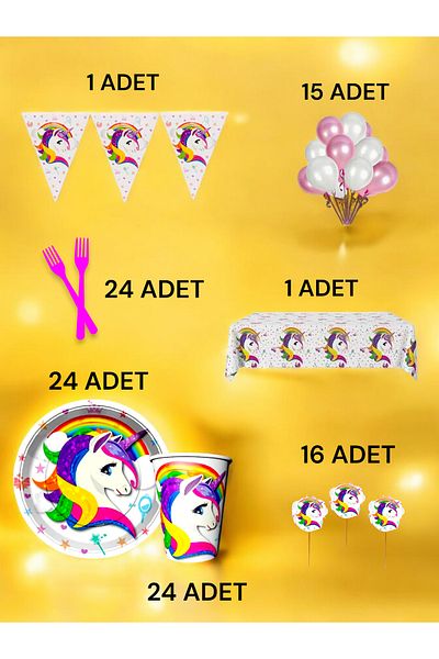 VibeHome Unicorn Themed L Package for 24 - Birthday Parties and Fun Events