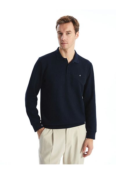 LC Waikiki Ανδρικό φούτερ με μακρυμάνικο γιακά LCWAIKIKI Classic Navy Blue Polo