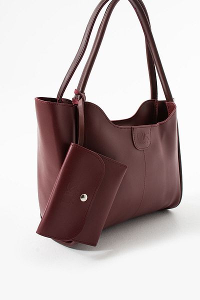 UK BAGS Burgundy Faux Leather Zippered Hand Shoulder Bag - Wallet Detailed, W 40 Cm, L 25 cm