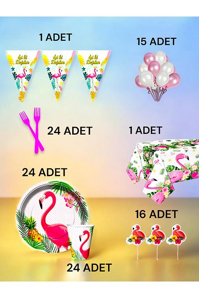 VibeHome Flamingo Themed L Pack for 24 - Birthday Party and Fun Events