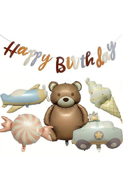 DÜVENCİ TİCARET Retro Bear Police Car Plane Candy Freeze Foil Set