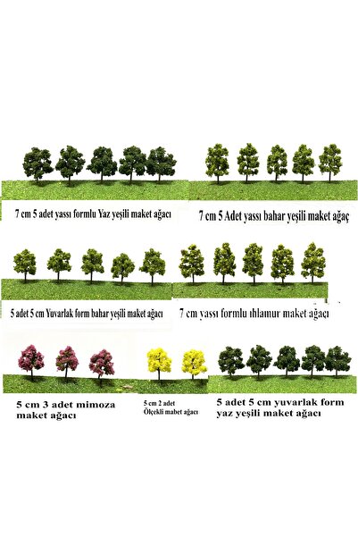 maketsunum 30 adet  5cm ve 7 cm karışık formlu maket ağaç