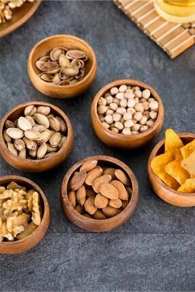 Bundeba 4'lu Yuvarlak Akasya Ağacı Çerezlık Kuruyemışlık Sunum Kasesi