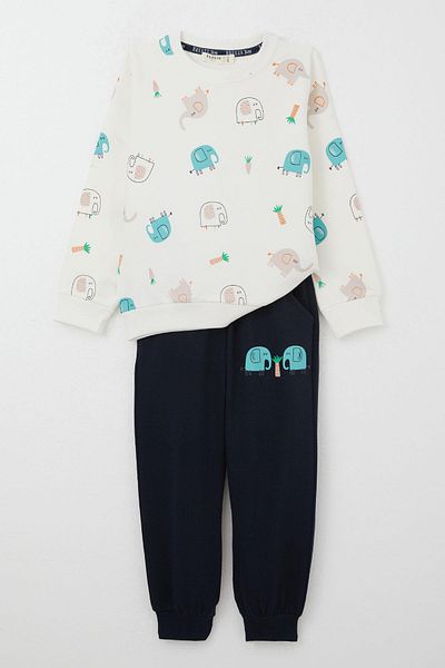 Breeze 1-4 Years Old Boy's Tracksuit Set - Cute Elephant Print, Ecru