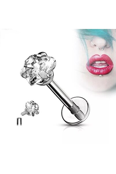 Bylin Cerrahi Çelik Kalp Zirkon Taşlı Dudak Piercing - Taş Çağı 3 Mm- 1 Adet