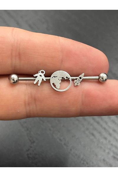 Karınca Piercing Astronaut Space Earth Patterned Ear Industrial Bridge Piercing (Ant Tattoo)