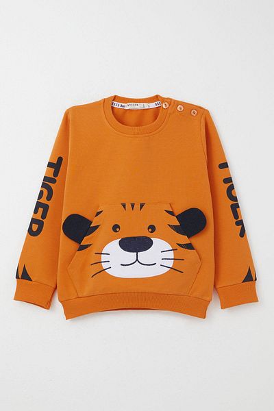 Breeze Tracksuit Set for Boys Ages 1-4 - Embroidered Tiger, Mustard Yellow