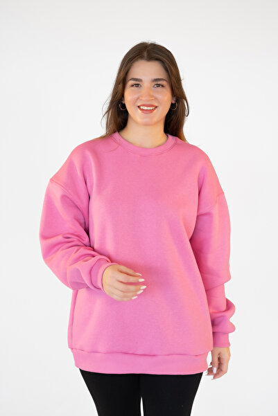 TEVOOY Unisex Oversize Kapşonsuz Sweatshirt – 3 İplik Şardonlu ve İçi Tüylü R...