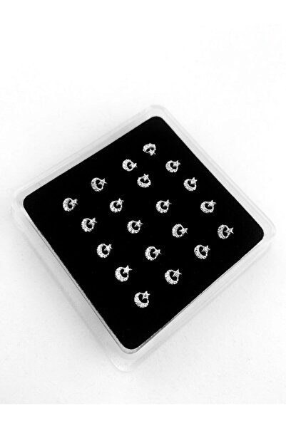 UygunGümüşçülük 925 Ayar Gümüş Zirkon Taşlı Ay Yıldız Hızma Piercing Küpe Ola...