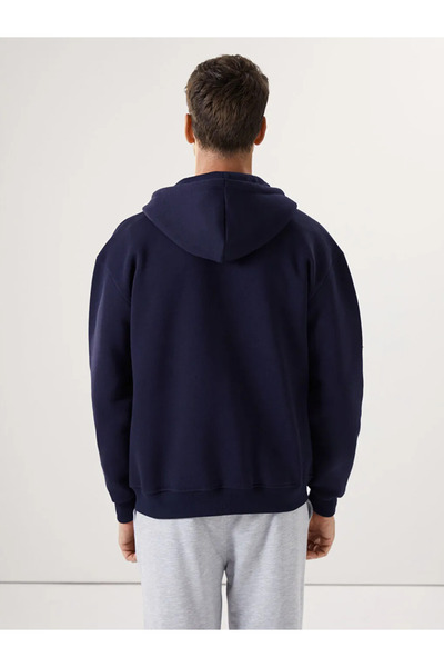 LC Waikiki LCWAIKIKI Classic Lacivert Kapüşonlu Uzun Kollu Erkek Fermuarlı Sweatshirt