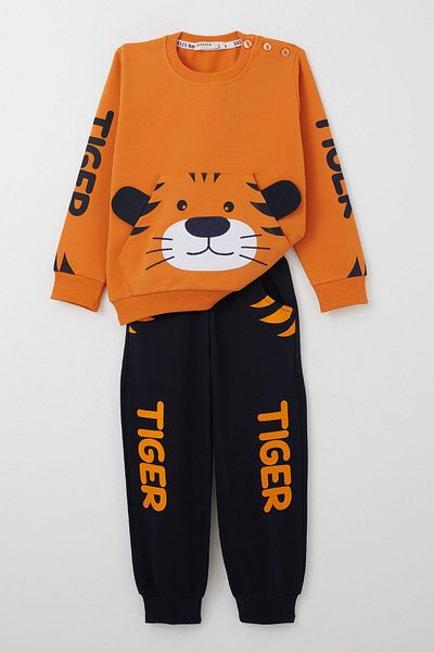 Breeze Tracksuit Set for Boys Ages 1-4 - Embroidered Tiger, Mustard Yellow