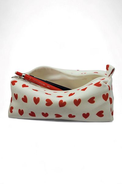 FİYPER Red Mini Heart Patterned Pencil Bag