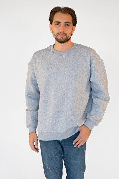 TEVOOY سويت شيرت بدون غطاء للرأس كبير الحجم للجنسين - تصميم مريح باللون الرما...