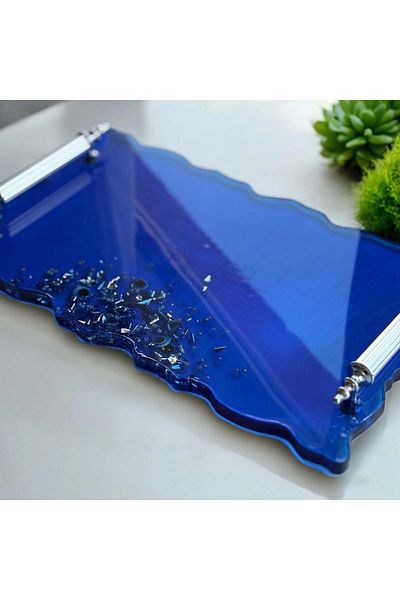 Home Epoxy Resin Blue Color Evil Eye Beaded Tray - Width: 18 cm Length: 29 cm
