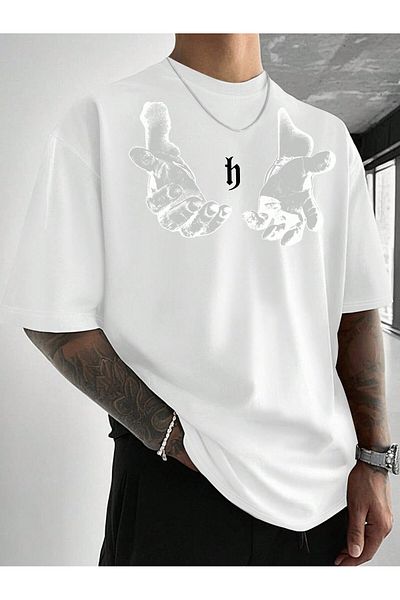 PENTHİLUS Vertical Aleman Printed Organic Cotton White Unisex T-Shirt