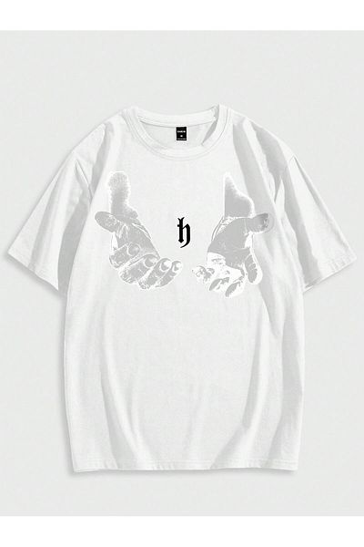 PENTHİLUS Vertical Aleman Printed Organic Cotton White Unisex T-Shirt