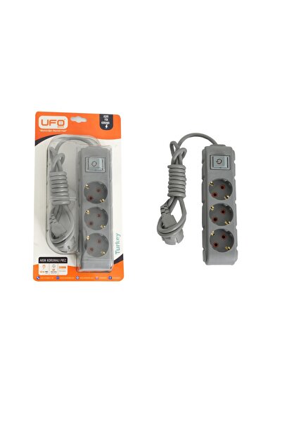 UFO akım korumalı uzatma grup priz 1.5 metre kablolu gri renk 2500 watt