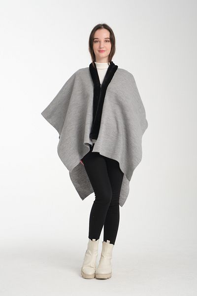 Wega Moda Fur Collar Knitwear Poncho, Women's Fur Detailed Poncho, Furry Knitwear Poncho, Furry Button Detailed Poncho