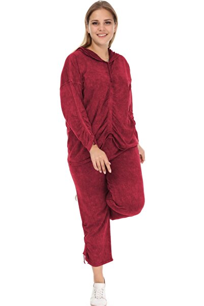 Mia Butik Plus Size Claret Red Bohemian Gathered Suit