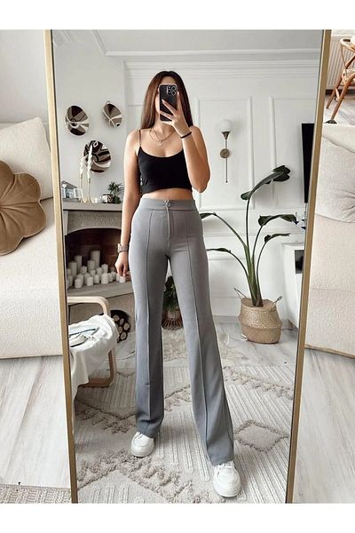 GRİLAND Gray Ultra High Waist Crepe Palazzo Trousers