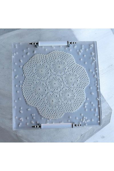 Home Epoxy Resin Lace Pearl Tray - Width 25 cm
