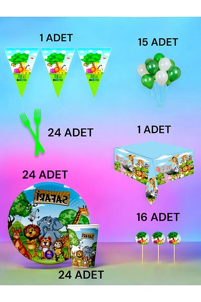 VibeHome Safari Themed L Pack for 24 - Birthday Party and Fun Events