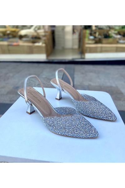 Gloriys Ayakkabı & Çanta Boty na podpatku 6 cm Silver Glass Stone - 01210