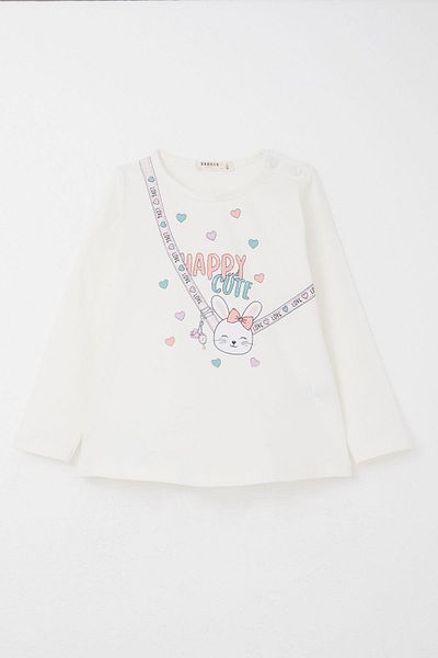 Breeze 9 Months-3 Years Old Baby Girl Set with Hearted Leggings - Happy Rabbit Printed, Ecru