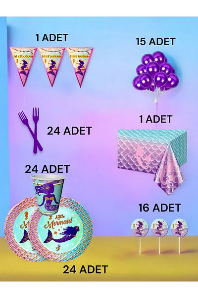 VibeHome Mermaid Themed L Pack for 24 - Birthday Party and Fun Events