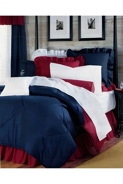 METİNEV Burgundy White Navy Color Cotton Satin Ruffles Double Bedding Set