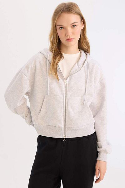 DeFacto New Season Coool Standard Fit Hooded Basic Plain Kangaroo Pocket Zip-Up Sweatshirt