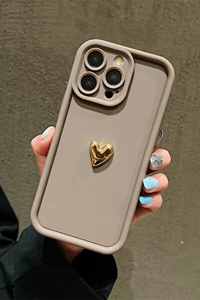 KVK PRİVACY Iphone 14 Pro Uyumlu Kılıf 3D Gold Kalp Darbelere Dayanıklı Yumuş...