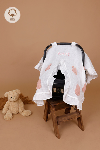 JUNİPERUS Kişiye Özel Nakışlı Fırfırlı Müslin Puset Örtüsü İsime Özel Anakuca...