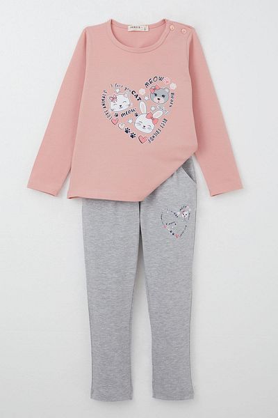 Breeze 1-4 Years Old Girl's Love Themed Tights and Animals Printed Dried Rose Set