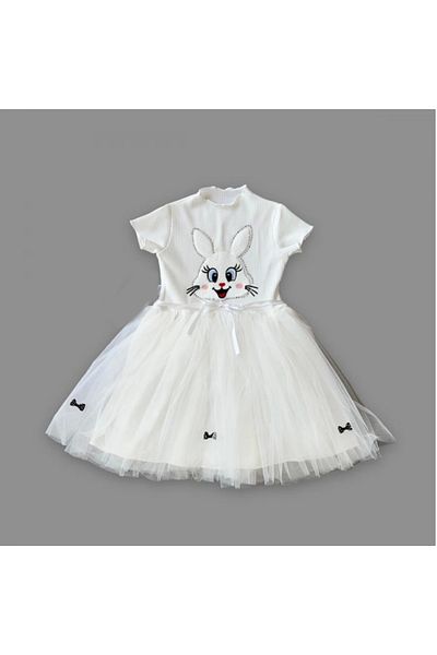 Brefex Defnada 5-6-7 Years Old Sequined Rabbit Printed Girl's Dress