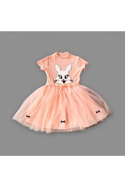 SGDİKEN BUTİK Defnada 5-6-7 Years Old Sequined Rabbit Printed Girl's Dress