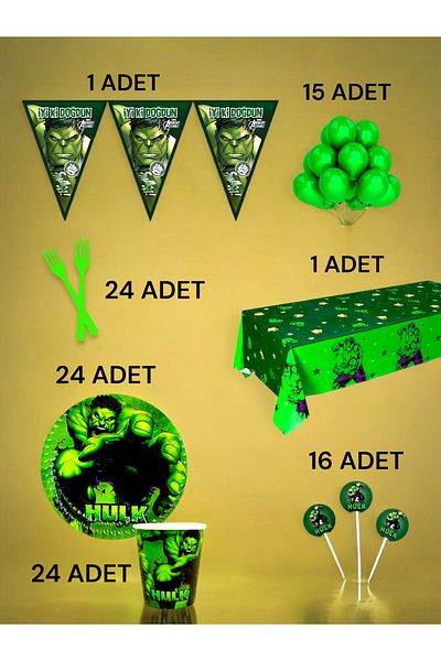 VibeHome 24 People Hulk Themed L Pack - Birthday Party and Fun Events