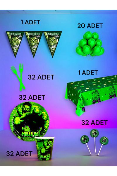 VibeHome Hulk Themed L Pack for 32 - Birthday Party and Fun Events