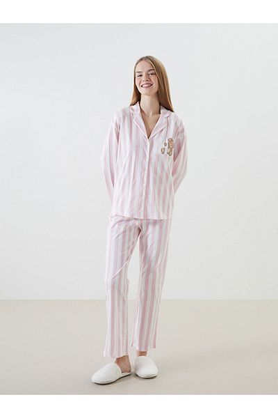 LC Waikiki Women &Apos; S Sleepwear Suit with Shirt Neck Stripe - W4G483Z8