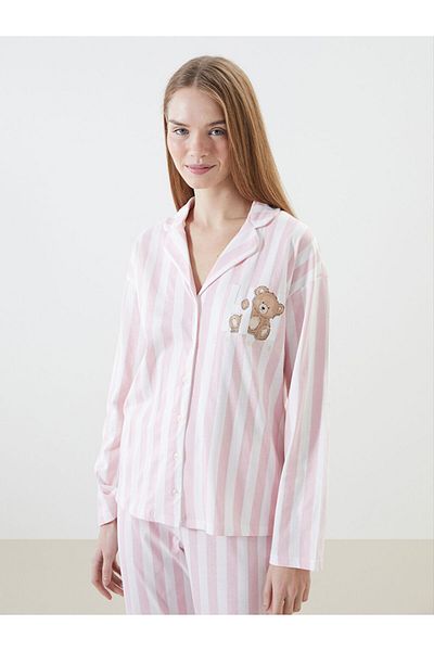 LC Waikiki Women &Apos; S Sleepwear Suit with Shirt Neck Stripe - W4G483Z8