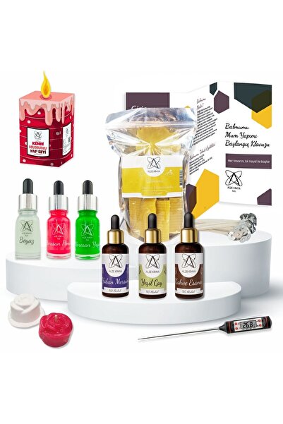 Alze Kimya Hobi Mum Başlangıç Seti - Balmumu 3 Boya 3 Esans Fitil ve Termomet...