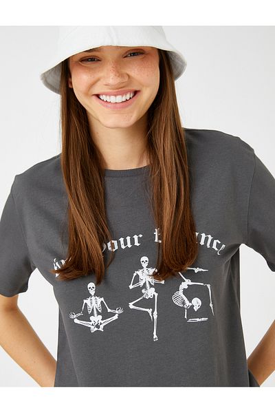 Koton Slogan Printed T-Shirt Short Sleeve Crew Neck