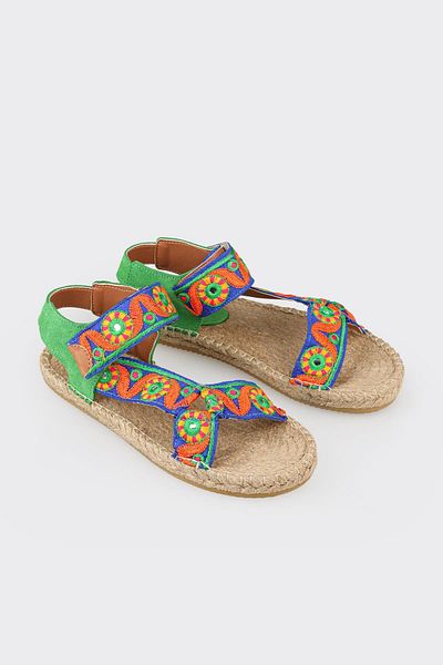Elle Shoes Green Leather Women's Espadrille