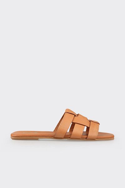 Elle Shoes Tan Leather Women's Flat Slippers