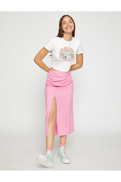 Koton Fruit Print Crop T-Shirt - Short Sleeve, Crew Neck