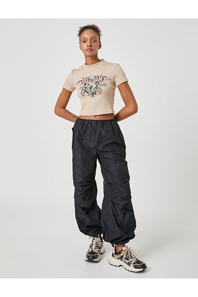 Koton Tricou crop guler cu mânecă scurtă imprimat